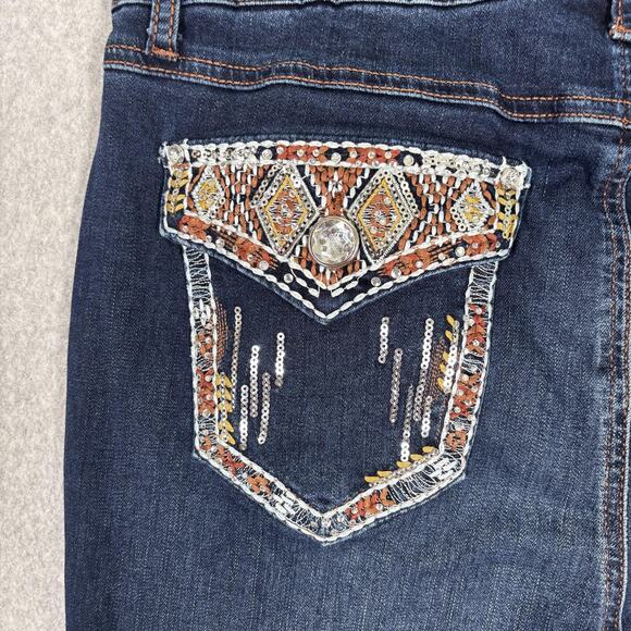 Cato Bootcut Southwest Aztec Jeans 14 Stretch Sequins Embroidered Rodeo Western - Picture 12 of 16